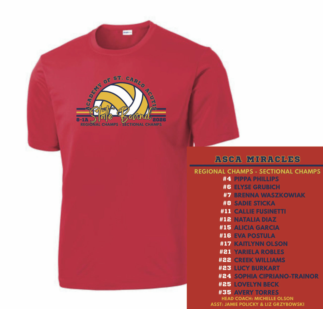 STATE BOUND - ASCA 8TH GRADE GIRLS VBALL SHIRTS (VARIOUS STYLES)