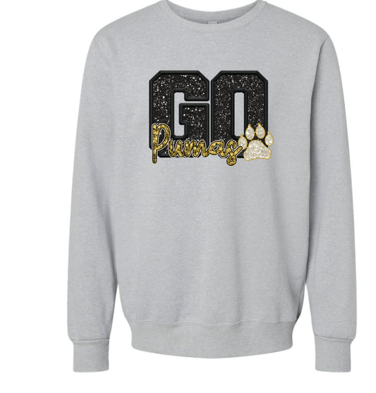 GO PUMAS FAUX SPARKLE CREWNECK SWEATSHIRT