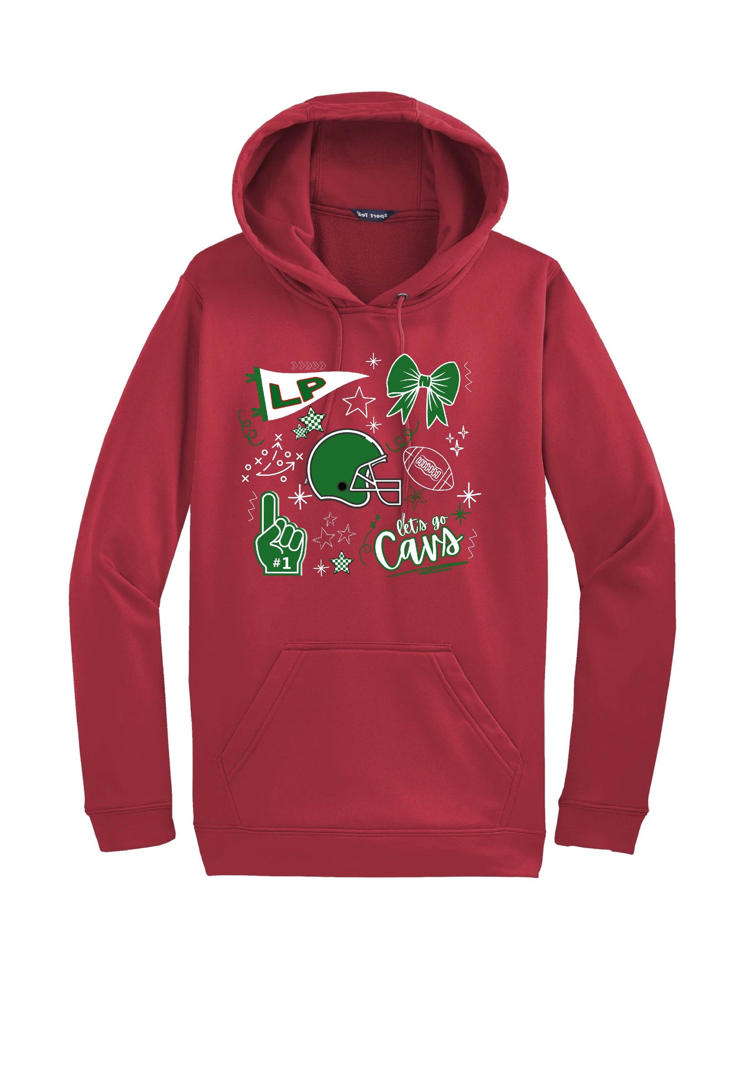 LP FOOTBALL COLLAGE ON RED (T’S, HOODIES, CREWS)