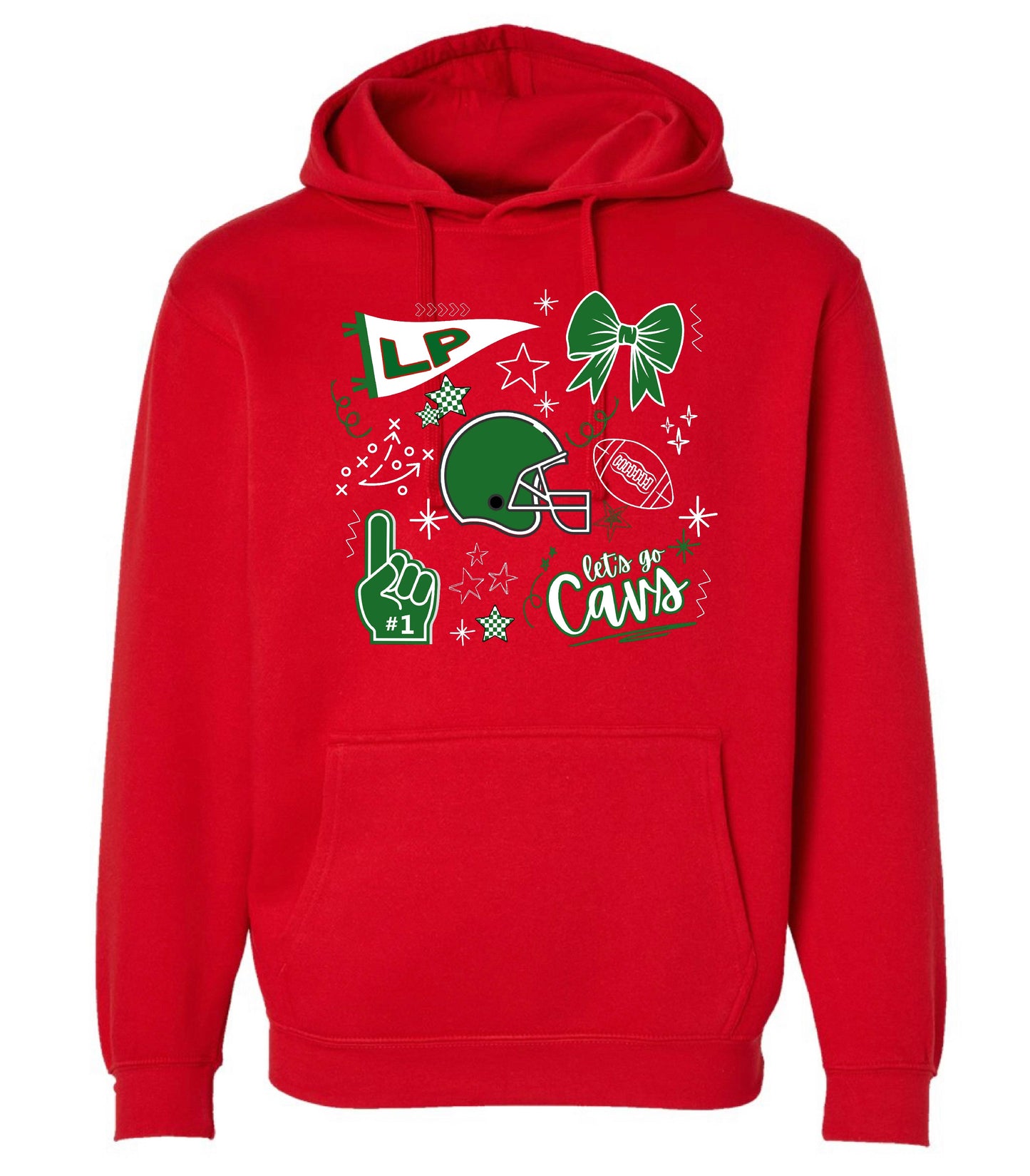 LP FOOTBALL COLLAGE ON RED (T’S, HOODIES, CREWS)