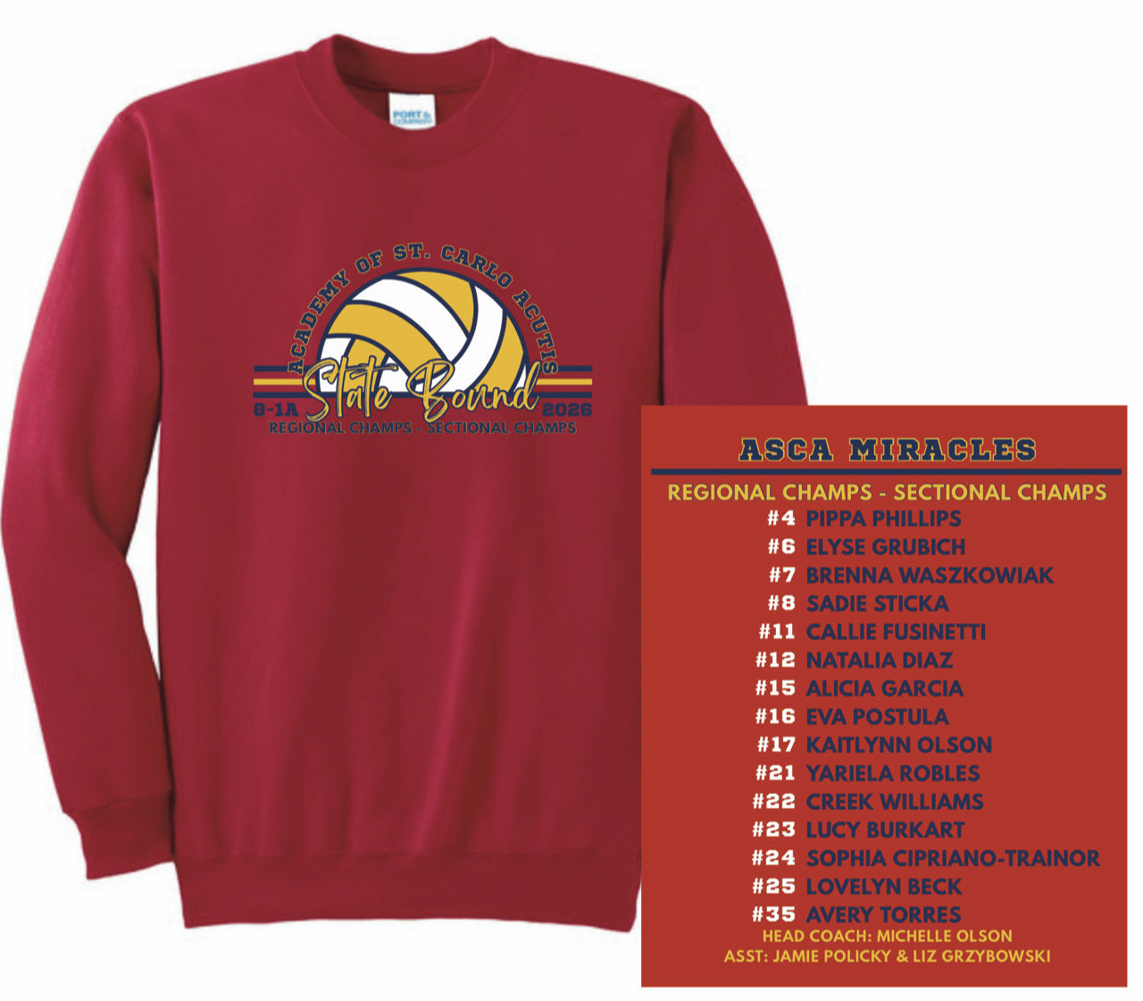 STATE BOUND - ASCA 8TH GRADE GIRLS VBALL SHIRTS (VARIOUS STYLES)